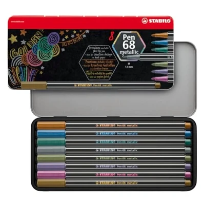 Abbildung von Premium Metallic Filzstift STABILO Pen 68 8er Metalletui mit 8 verschiedenen Farben