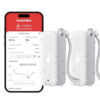 Abbildung von SwitchBot IP65 Hygrometer Thermometer Innen Außen, Bluetooth con Taupunkt/VPD/Absolute Feuchtigkeitssensor, Außenthermometer, Datenspeicherung für Gewächshaus Weinkeller 2er Pack