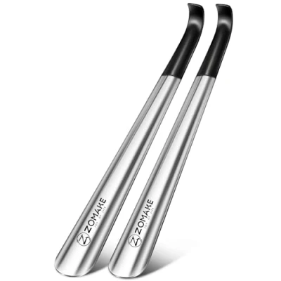 Abbildung von ZOMAKE Schuhlöffel Metall Lang 42cm,Langer Schuhanzieher Edelstahl Shoe Horn Set 2er Stabil Mit Schwarze Hülle Für Stiefel(Silber)