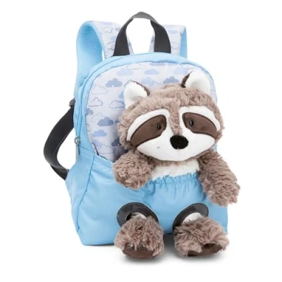 Abbildung von NICI Kinderrucksack blau 2 in 1 mit Kuscheltier Waschbär 25cm Kindergartenrucksack Mädchen &amp; Jungen Weicher Rückenbereich verstellbare Gurte 49844