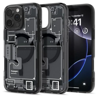 Abbildung von Spigen für iPhone 16 Pro Max Hülle [Anti Yellowing] Ultra Hybrid MagFit Case Handyhülle Transparent Dünn Slim Kompatibel mit MagSafe Zero One