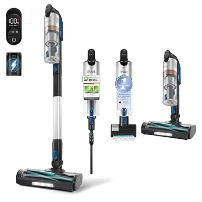 Abbildung von Levoit Akku Staubsauger mit HEPA, 99,99 Prozent Filtrationseffizienz, max 60 Min Laufzeit, LED Display, Anti Hair Wrap, Kabelloser Akkusauger Mini Motorbürste für Tierhaare, Auto, Teppich, Hartböden