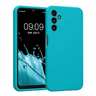 Abbildung von kwmobile Handyhülle kompatibel mit Samsung Galaxy A14 5G Hülle gummierte Handy Case aus Silikon in Cool Glacier