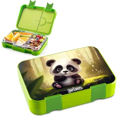 Abbildung von Jarlson® Brotdose Kinder mit Fächern TONI Lunchbox Bento Box auslaufsicher Jausenbox für Kindergarten und Schule Mädchen Jungen Vesperbox Snackbox (PANDA)