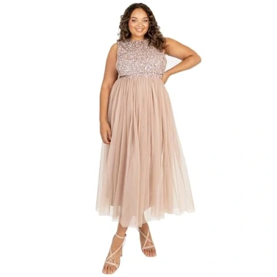 Abbildung von Maya Deluxe Vrouwen Midaxi Jurk Dames Mouwloze Pailletten Hoge Empire Taille Tule Versierd voor Bruiloft Gast Bal Bruidsmeisje, Bessen, 40