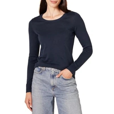 Abbildung von Amazon Essentials Damen Leichter, Langärmeliger Pullover Mit Rundhalsausschnitt (Erhältlich in Übergröße), Marineblau, L