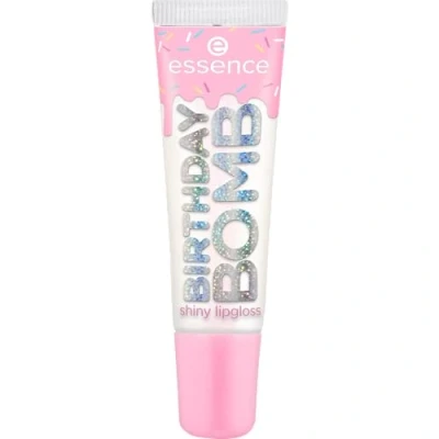 Abbildung von essence BIRTHDAY BOMB shiny lipgloss, Nr. 01, Transparent, natürlich, glänzend, strahlend frisch, schimmernd, vegan, ohne Parabene, Mikroplastikpartikel, Nanopartikel frei, 1er Pack (10ml)