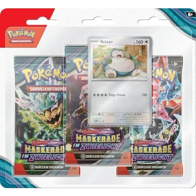 Abbildung von Pokémon Sammelkartenspiel: 3er Pack Blister Karmesin &amp; Purpur Maskerade im Zwielicht: Relaxo (3 Boosterpacks 1 holografische Promokarte)