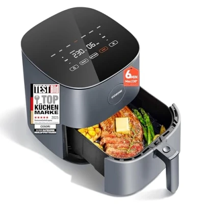 Abbildung von COSORI Airfryer, 7 in 1 Heissluftfritteuse 4,7 L, Max 230℃ &amp; 55dB leise Heißluftfritteuse, 100+ Rezpete, Hähnchen, Steak, Speck, Tiefkühlkost, 55% energiesparend, spülmaschinenfest