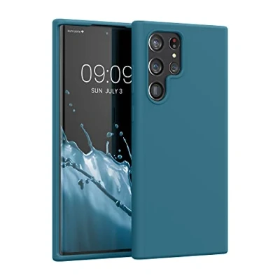 Abbildung von kwmobile Hülle kompatibel mit Samsung Galaxy S22 Ultra Silikon Handy Case Handyhülle weiche Oberfläche kabelloses Laden Petrol matt