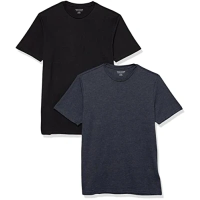 Abbildung von Amazon Essentials Herren Kurzärmeliges T Shirt mit Rundhalsausschnitt aus Baumwolle Regular Fit, 2er Pack, Marineblau Heidekraut/Schwarz, L