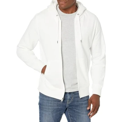 Abbildung von Amazon Essentials Herren Fleece Kapuzenpulli mit durchgehendem Reißverschluss (erhältlich in den Größen Big &amp; Tall), Grellweiß, M
