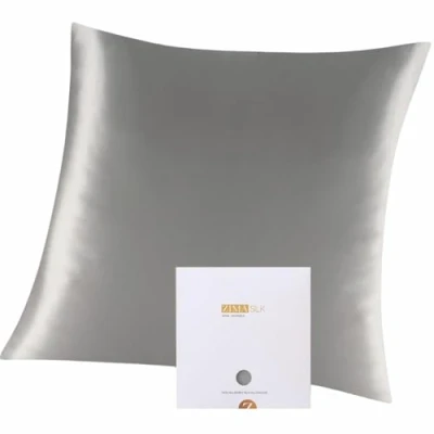 Abbildung von ZIMASILK Kissenbezug aus 100% Seide für Haare und Haut. Doppelseitige 19 Momme Reine Maulbeerseide Kissenhülle mit Reißverschluss, 1 Stück. (80x80 cm, Silber Grau)
