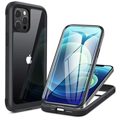 Abbildung von Miracase 360 Grad Hülle Kompatibel mit iPhone 12/12 Pro (6.1 Zoll), Ganzkörper Schutzhülle eingebauter Glas Displayschutzfolie, Stoßfeste Fullbody Handyhülle, Schwarz