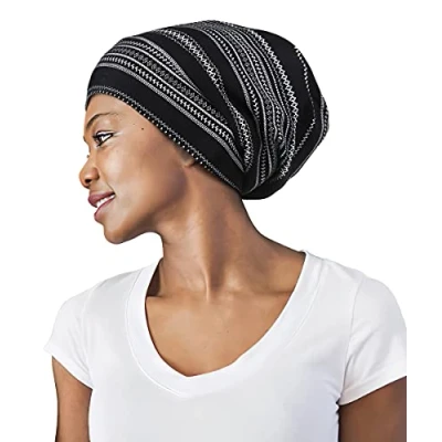 Abbildung von FocusCare Damen satin gefüttert schlaf slouchy cap curly slap kopfbedeckung geschenke für kraus haar eine größe passt meistens weiß runder punkt