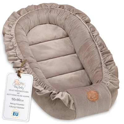 Abbildung von Nestchen Baby Babynestchen Neugeborene Minky Babynest für Kinderbett Vielseitiges tragbar Nest kuschelnest zubehör babybett warm Winter coccon Velvet Beige