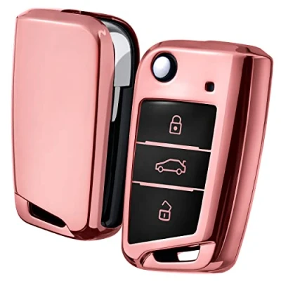 Abbildung von OATSBASF Autoschlüssel Hülle VW, VW Golf 7 Schlüsselhülle, Schlüsselbox Cover für Polo, Skoda, Tiguan, MK7 3 Tasten (Roségold)