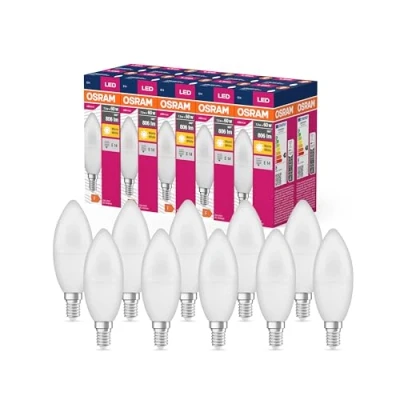 Abbildung von OSRAM LED Star Value Classic B60 Lampe für E14 Sockel, Kerzenform, FR, 806 Lumen, warmweiß (2700K), Ersatz herkömmliche 60W Glühbirnen, nicht dimmbar, 10er Pack