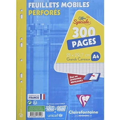 Abbildung von Clairefontaine 17551C Packung mit 300 Ringbucheinlagen, DIN A4, 21 x 29,7cm, französische Lineatur, 90G, 1 Pack