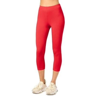 Abbildung von Merry Style Damen Leggings 3/4 aus Baumwolle mit Stretch Leichte Capri atmungsaktiver, elastischer Baumwolle, ideal für Yoga Sport Freizeit Reisen MS10 199 (Rot, L)