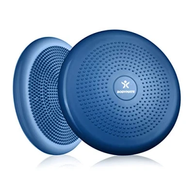 Abbildung von BODYMATE Ballsitzkissen inkl. Pumpe GRÜN 34cm Durchmesser Balance Kissen, Luftkissen, Pad, Noppenkissen Core , Fitness Reha Koordinations und Rückentraining