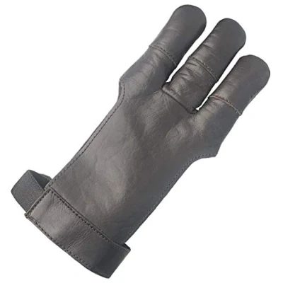 Abbildung von longbowmaker dunkelbrauner Bogenschießen Handschuhe 3 Finger Leder Schießhandschuh Kinder Bogensport AG300M
