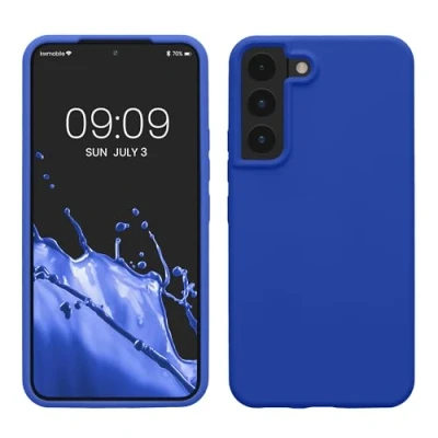 Abbildung von kwmobile Schutzhülle kompatibel mit Samsung S22 Hülle Silikon Case Handyhülle weiche Oberfläche kabelloses Laden Baltik Blau