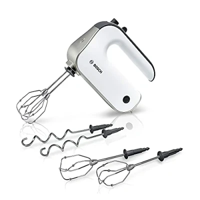 Abbildung von Bosch Handrührer Styline MFQ4835DE, 2x2 Rührbesen, 2 Edelstahl Knethaken, spülmaschinengeeignet, 575 W, weiß