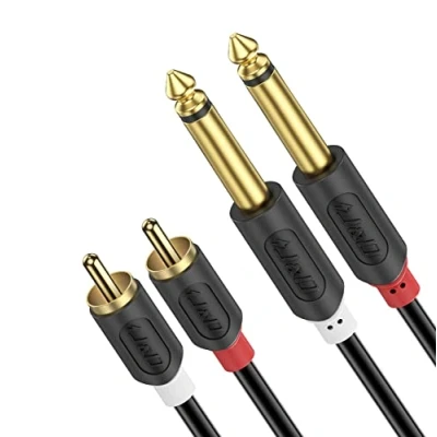 Abbildung von J&amp;D Cinch auf 6,3mm Klinke Kabel, Gold Plated [AudioWave Serie] 2 x Male Chinch Stecker zu 1/4&#039;&#039; mono Audio Adapter Y Splitter Kabel 3 Feet