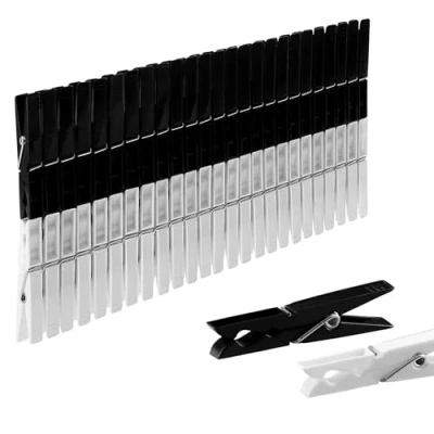 Abbildung von VonBueren 50 x Wäscheklammern stabil aus Kunststoff schwarz und weiß 100% recyceltem Material Made in EU Plastik Wäscheklammer