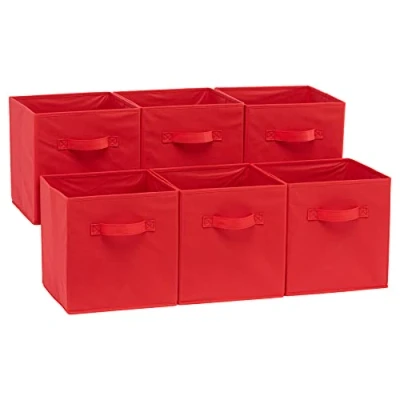 Abbildung von Amazon Basics Foldable Storage Cubes, 6 Stück, Rot, 26.6 x 27.9 cm
