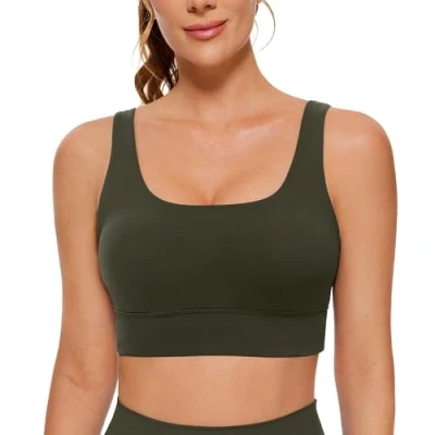 Abbildung von CRZ Yoga Damen Butterluxe Sport BH U Back Ohne Buegel Große Brüste Fitness Top Olivgrün M