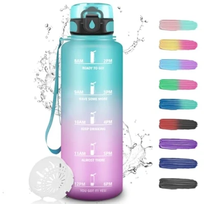 Abbildung von Trinkflasche, Trinkflasche 1.5 Liter, Sport mit Filter, Wandern Zeitmarkierung, Erwachsene, Kann dir Tragen, Wasserflasche für Fitness, Camping, Outdoor