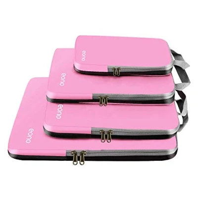 Abbildung von Eono Komprimierbaren Packwürfeln zur Organisation Ihres Reisegepäcks, Compression Packing Cube, Packtaschen Set &amp; Gepäck Organizer für Rucksack Koffer Rosa, 4 teilig