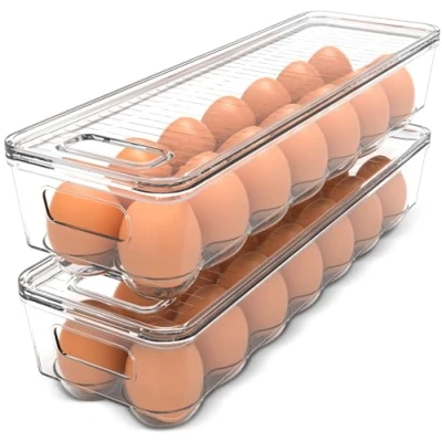 Abbildung von KICHLY Eierbehälter für kühlschrank Eierbox mit 14 Fächern, Deckel und Griff, Kunststoff Eier Aufbewahrungsbox, Eierhalter Kühlschrank, Aufbewahrung (2er Pack)