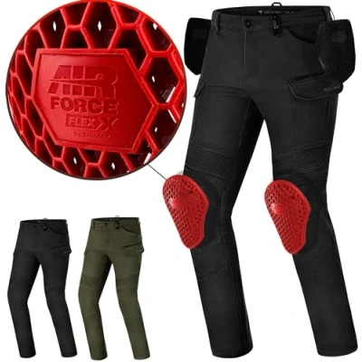 Abbildung von SHIMA Giro Motorrad Hose Herren mit Protektoren Airforce Knieprotektoren Motorradhose Kurzgrößen Hosen für Mann Protektorenhose Textilhose Urban Stretch Cargohose Lang (Männer, Schwarz, 36/32)