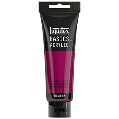 Abbildung von Liquitex 8870010 Basics Acrylfarbe, monopigmentierte Künstlerpigmente, lichtecht, mittlere Viskosität, Archivqualität, seidenglänzender Finish, 118ml Tube Quinacridone Magenta