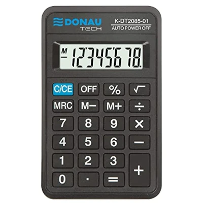 Abbildung von Taschenrechner DONAU TECH/K DT2085 01 8 Stellig Wurzelfunktion/ 114x69x18mm/ Farbe: Schwarz/Rechner mit stelliger Anzeige/Batteriebetrieb/Kompaktes Design