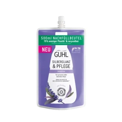 Abbildung von Guhl Silberglanz &amp; Pflege Nachfüllbeutel 500 ml Shampoo Anti Gelbstich Haartyp: grau, blond, blondiert Ausreichend zum Nachfüllen von 2 Flaschen
