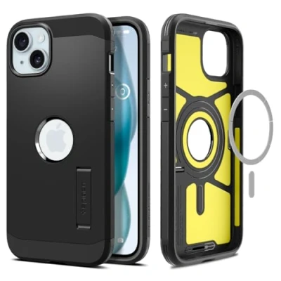 Abbildung von Spigen Hülle für iPhone 15 Tough Armor MagFit Kompatibel mit MagSafe Schwarz