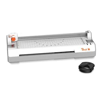 Abbildung von Peach 6 in 1 Laminiergerät A4 inkl. Eckenrunder, Trimmer, Laminierfolien ABS geeignet für alle handelsüblichen Folien bis 2x125 mic. Heiß &amp; Kaltlaminiergerät PB350