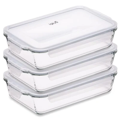 Abbildung von Igluu Meal Prep Glas Lasagneform mit luftdichtem Schnappverschluss Deckel Große rechteckige Backform BPA frei, mikrowellen , gefrier und spülmaschinengeeignet 2.2L (Cook n Freeze) 3er set