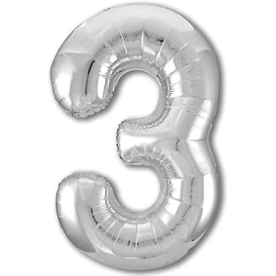 Abbildung von Luftballon 3. Geburtstag Zahl 3 Silber XXL Riesen Folienballon 100cm Geburtstagsdeko Ballon Deko zum Geburtstag. Fliegt mit Helium.