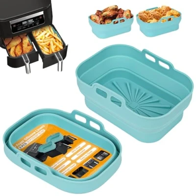 Abbildung von Alyvisun 2 Stück Airfryer Silikon Basket Wiederverwendbar Backform Air Fryer Silikonformen Rechteckig Einsatz Heissluftfritteuse Zubehör Mold, Silicone, Blau