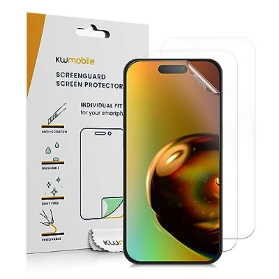 Abbildung von kwmobile 3X Displayschutzfolie kompatibel mit iPhone 15 Folie klare Schutzfolien Set in transparent