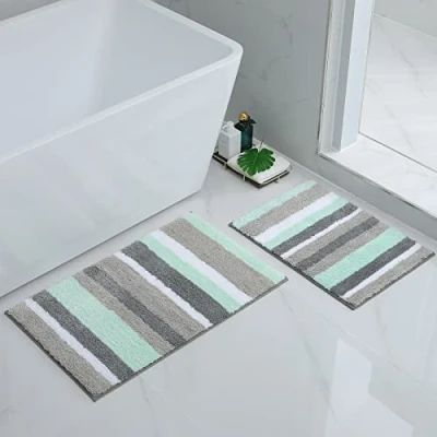 Abbildung von Homaxy rutschfest Badematten Set 2 teilig Mikrofaser Saugfähige Badteppich Weich Hochflor Badvorleger 40 x 60 cm + 50 80 cm, Grün/Grau