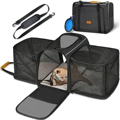 Abbildung von Morpilot Katzentransportbox Transportbox Katze Groß 45x33x36cm Erweiterbar Katzenbox für 2 Katzen Hund Welpen, Flugzeug Faltbar Hundetransportbox Transporttasche Transport