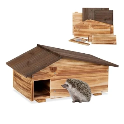 Abbildung von Relaxdays Igelhaus, Holz, Igelhotel mit Boden, 2 Kammern, Winterquartier für Igel, Garten, HBT: 24x46x33,5 cm, braun