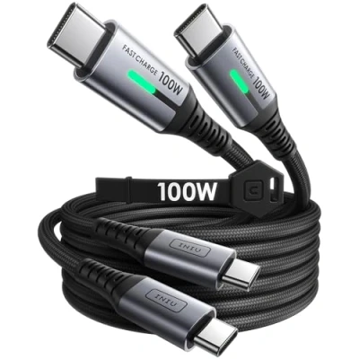 Abbildung von INIU USB C auf Kabel, 100W [2m+2m] Typ Schnellladekabel PD 5A QC 4.0 Nylon Ladekabel Aufladekabel für iPhone 16 15 MacBook Pro 2021 iPad Air Samsung S22 PS5 Switch Pixel 7 Huawei usw.