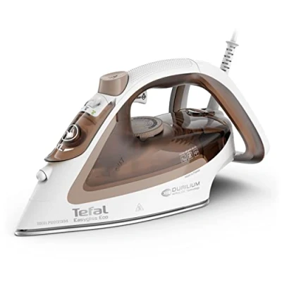 Abbildung von Tefal FV5780 Easygliss Eco Dampfbügeleisen 2800 Watt 240 g/Min. Dampfstoß 50 automatischer Dampf Vertikaldampf Durilium AirGlide Bügelsohle 88% recycelbar Modus Mocha/Weiß